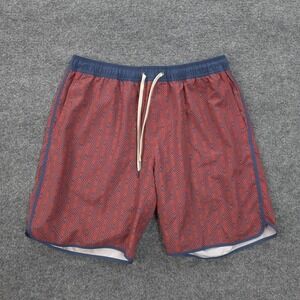 Fair Harbor Shorts Mens XL Red Geometric The Anchor Lined Swim Trunks Beach Surf